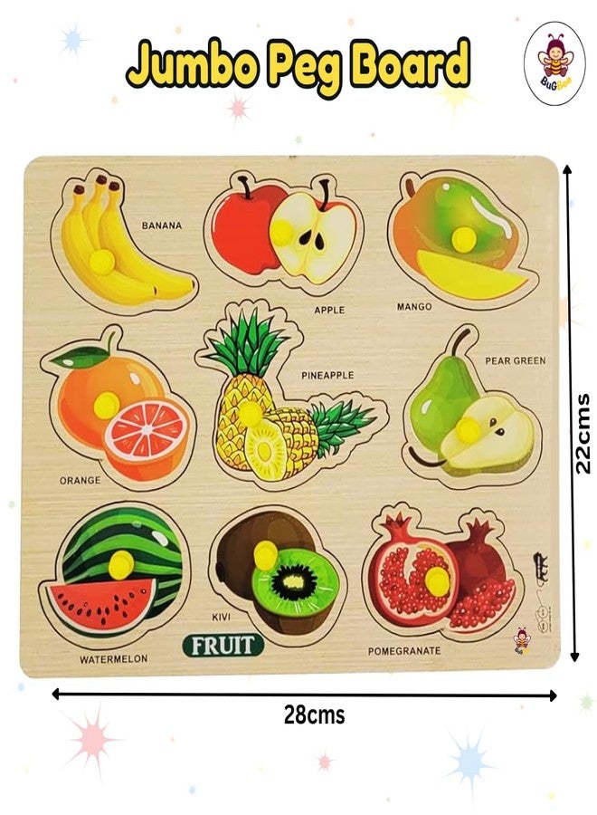 Bugbee Wooden Fruit Puzzle for Kids | Montessori Educational Board | Colorful Jigsaw Toy for Toddlers | Learn Fruits with Pegpuzzle | (Jumbo Size) - Image 4